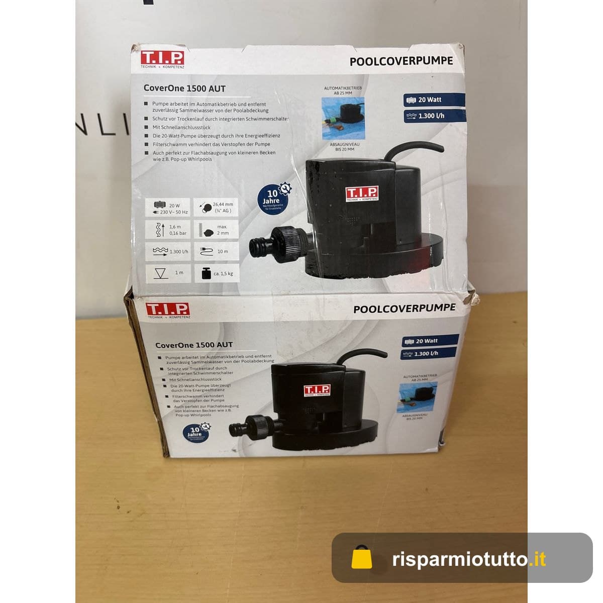 T.I.P. Pompa per piscina con copertura automatica (per teloni e pellicole solari, pompa di drenaggio idromassaggio, portata 1.300 l/h, altezza di mandata 1,6 m, spugna filtro, protezione