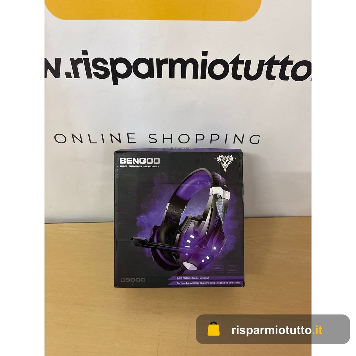 Bengoo G9000 - Cuffie stereo da gioco per PS4, PC, controller Xbox One, con cancellazione del rumore, con microfono, luce a LED, surround, auricolari a memoria morbida (Viola)