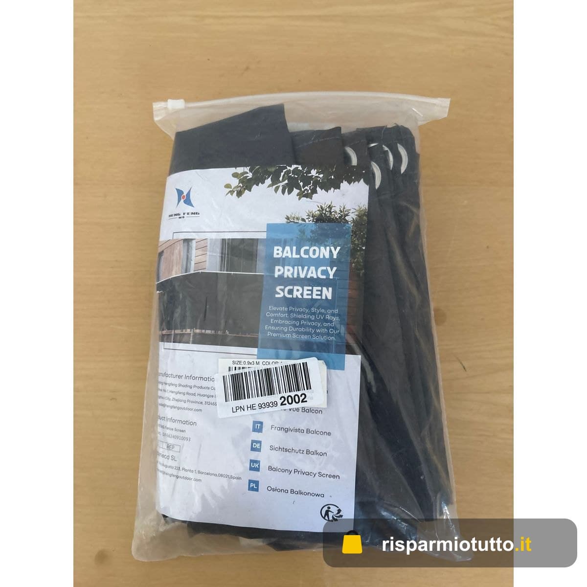 HENG FENG Frangivisto per Balcone 0.9x3m, 160g/㎡ PES Telo Balcone ringhiera,Protezione Privacy, Anti-UV, Impermeabile,Resistente al Vento, con Cinghie, Antracite