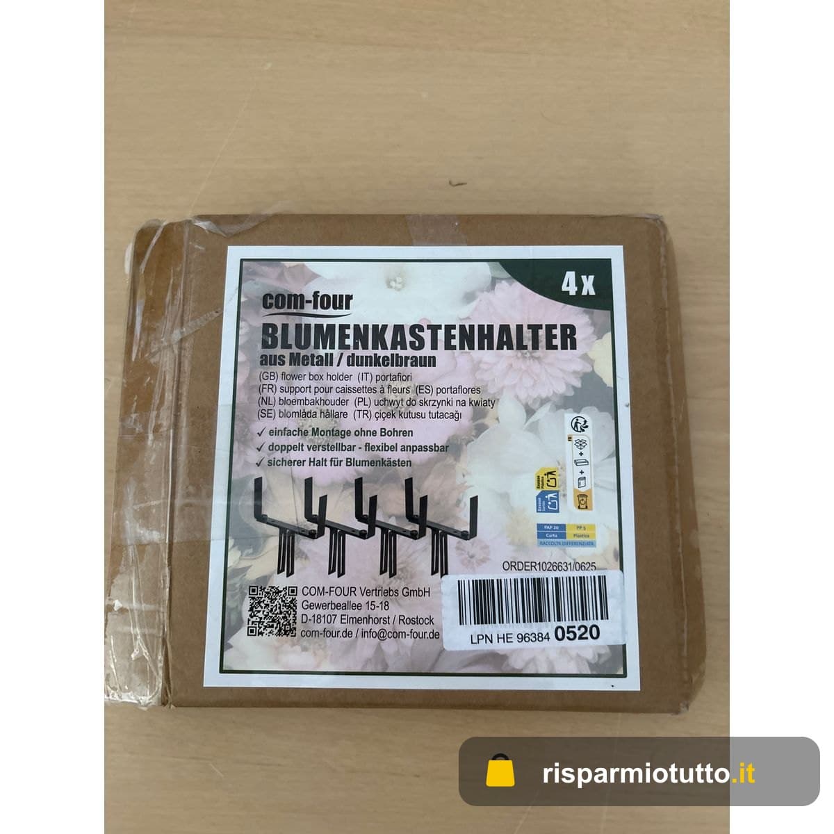 com-four® 4X Supporti per fioriere per parapetti e ringhiere di balconi - Attacco Flessibile in Metallo per fioriere - Regolabile in 2 direzioni - Nessuna Perforazione