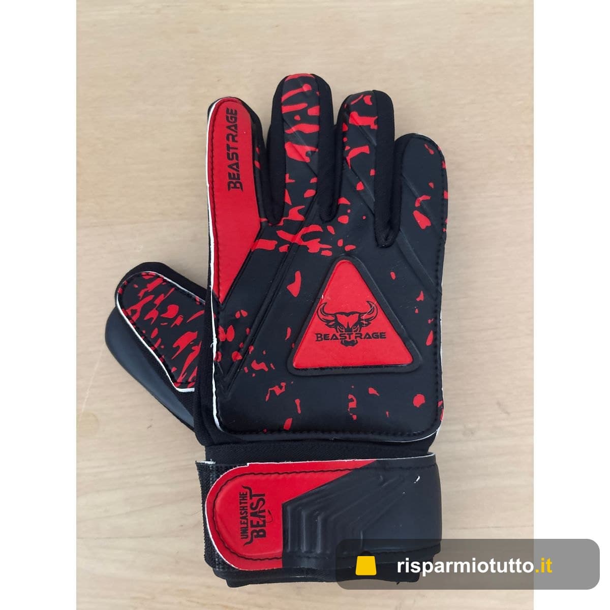 BEAST RAGE Guanti da portiere per bambini,ragazzi giovani,guanti da portiere di calcio per bambini con doppio supporto,guanti calcio per ragaz (Rosso, Taglia 8 (M/L))