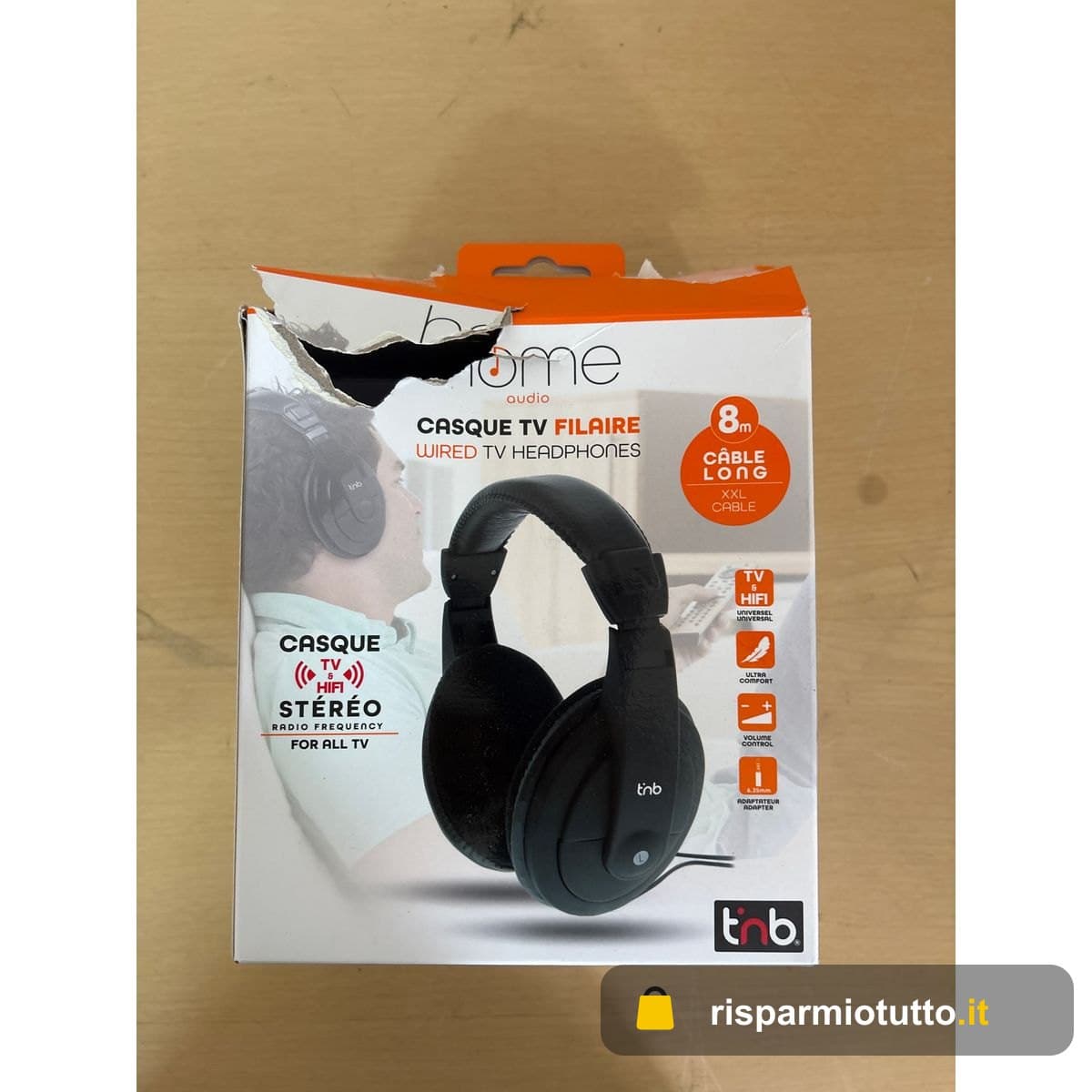 T'nB - Cuffie TV cablate jack da 3,5 mm adattatore jack da 6,35 mm - nero 8 m