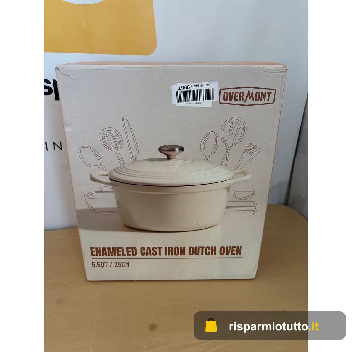 Overmont Casseruola in Ghisa Smaltata - Antiaderente Forno Olandese con Coperchio - Ø26 CM Rotonda Cocotte per Adatto a Piani di Cottura e Forni a Induzione - Rosso