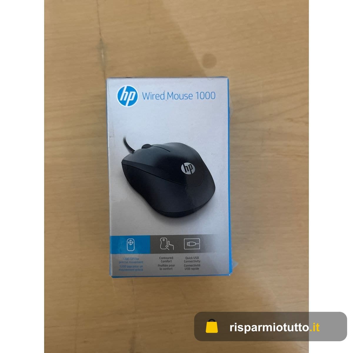 HP 1000 Wired Mouse Cablato, Sensore Preciso fino a 1200 DPI, 3 Pulsanti, Rotellina di Scorrimento, Cavo USB-A da 1.5 m, Design Pratico e Versatile, Ambidestro, Nero