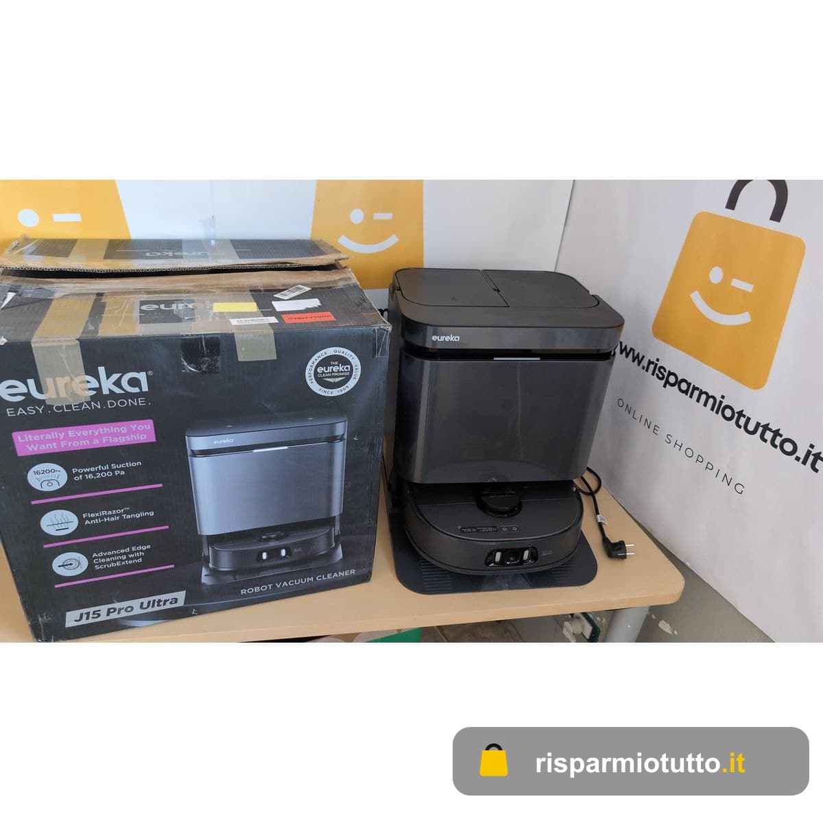 EUREKA J15 Pro Ultra Robot Aspirapolvere Lavapavimenti, Aspirapolvere Robot Potente Aspirazione 16200Pa, Lavaggio Mocio ad Acqua Calda a 75℃, Mappatura con AI, Stazione Autopulizia/autopulente