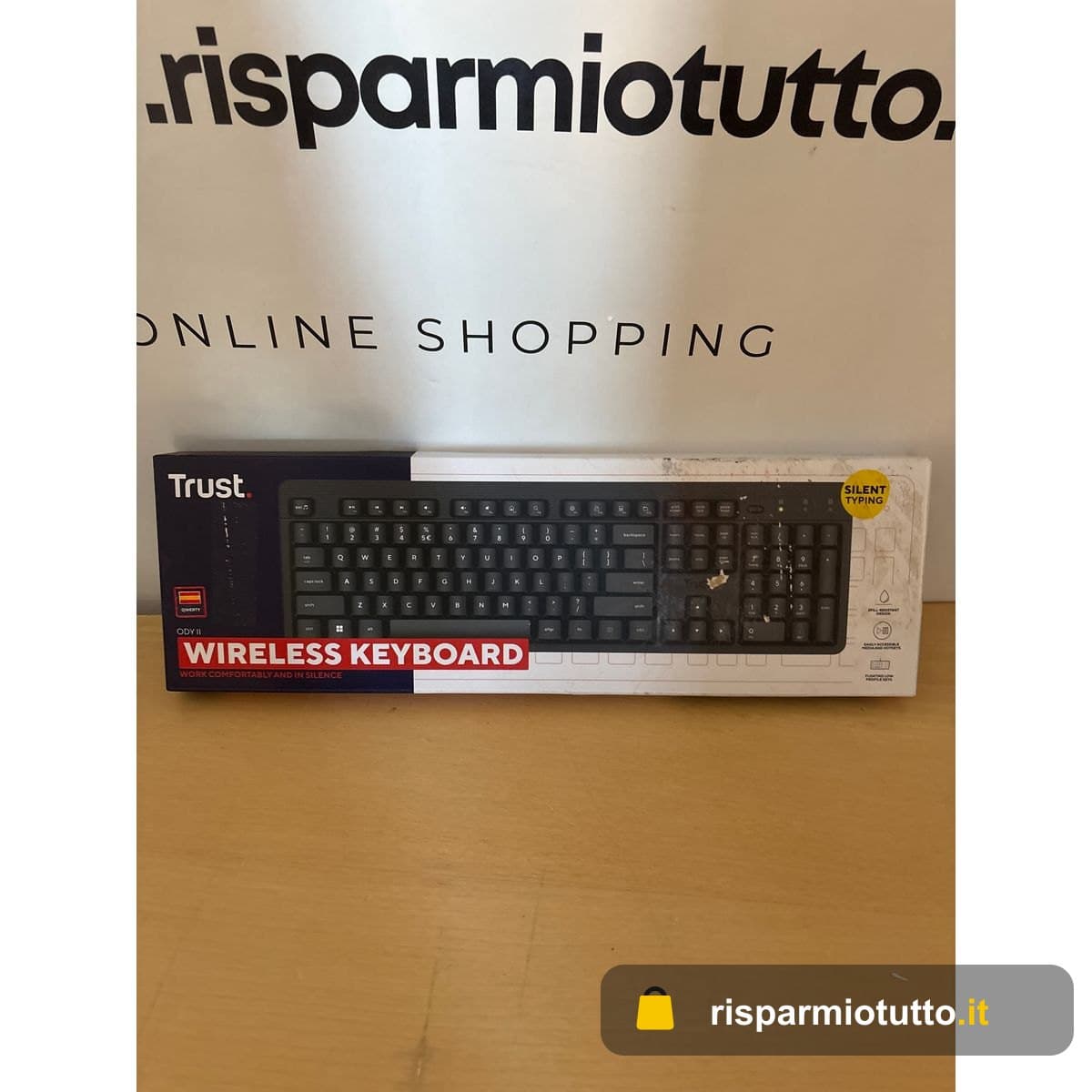 Trust ODY II - Tastiera wireless silenziosa - QWERTY spagnolo, design resistente agli urti, ricevitore USB, compatibile con PC e laptop, nero