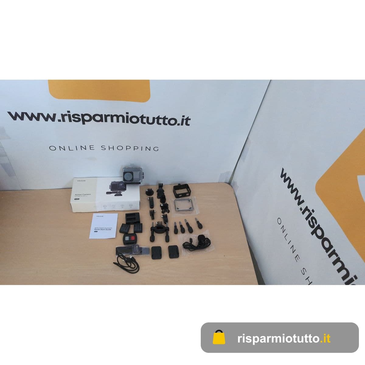 WOLFANG GA200 4K 24MP Dual Screen Wi-Fi Action Camera Sportiva, Fotocamera Subacquea 40M, Grandangolo 170°, Telecomando EIS Migliorato, 2 Batterie, Base di Ricarica, Multi-Accessori
