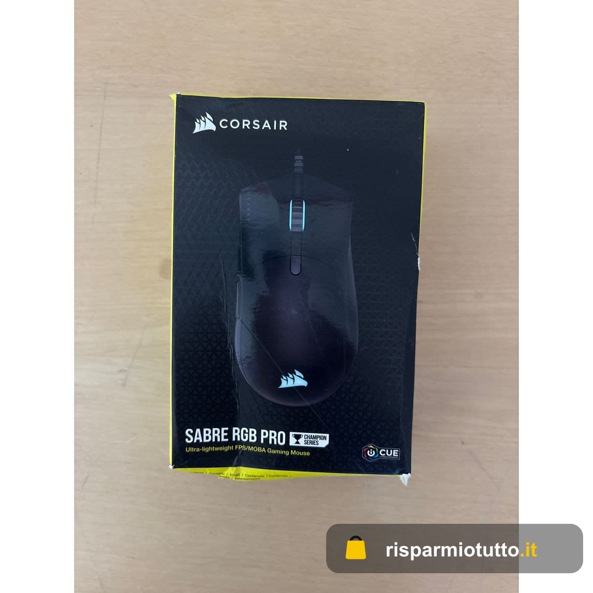Corsair SABRE RGB PRO CHAMPION SERIES Mouse Gaming Forma Ergonomica per Giocatori di eSports, Leggero un Peso di Solo 74 g, Cavo Paracord Flessibile, Tasti QUICKSTRIKE con gap nullo, Nero
