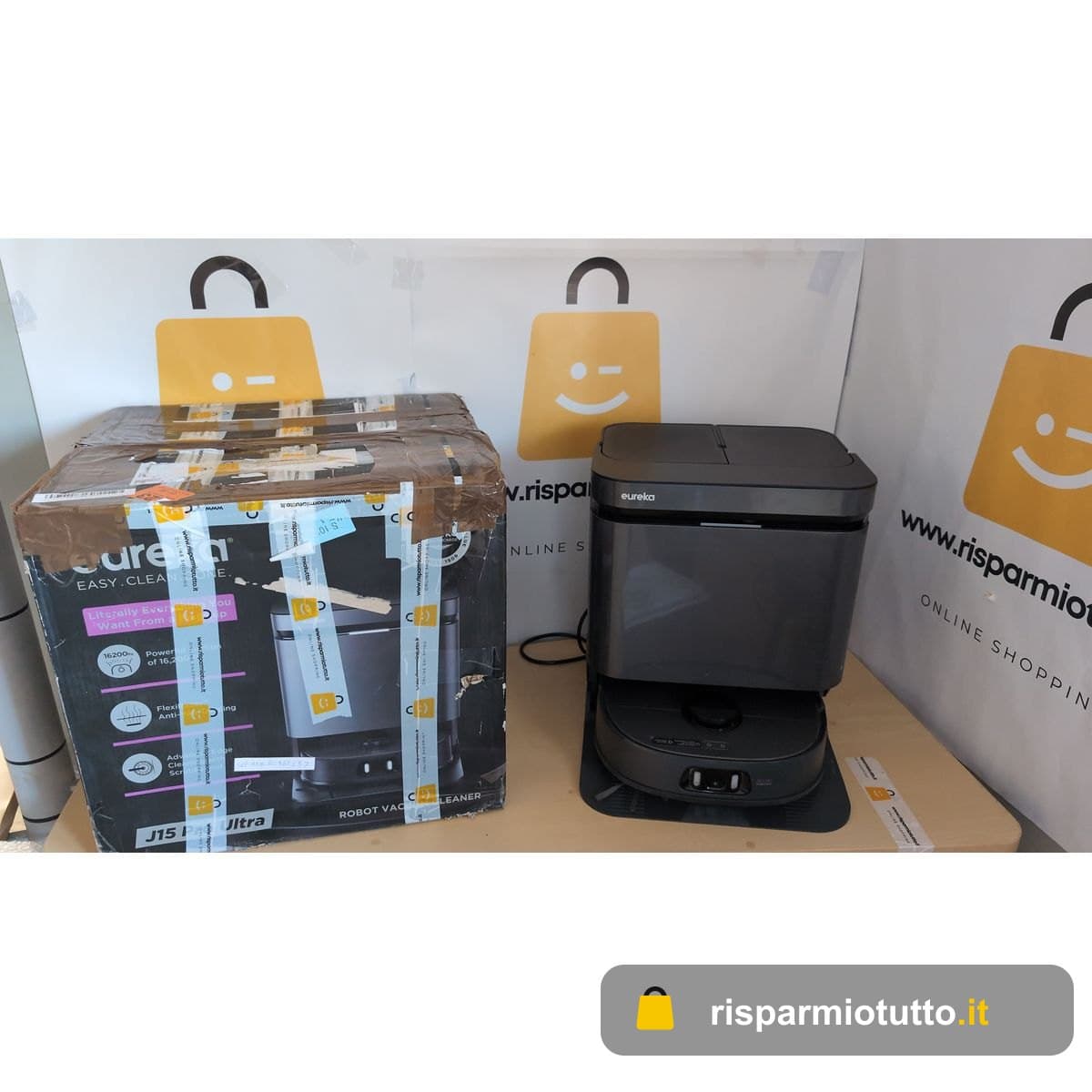 EUREKA J15 Pro Ultra Robot Aspirapolvere Lavapavimenti, Aspirapolvere Robot Potente Aspirazione 16200Pa, Lavaggio Mocio ad Acqua Calda a 75℃, Mappatura con AI, Stazione Autopulizia/autopulente