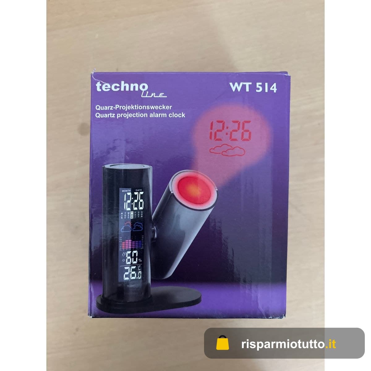 Sveglia a proiezione WT 514 con previsioni del Tempo, Technoline, Nero, 116 x 65 x 142 mm