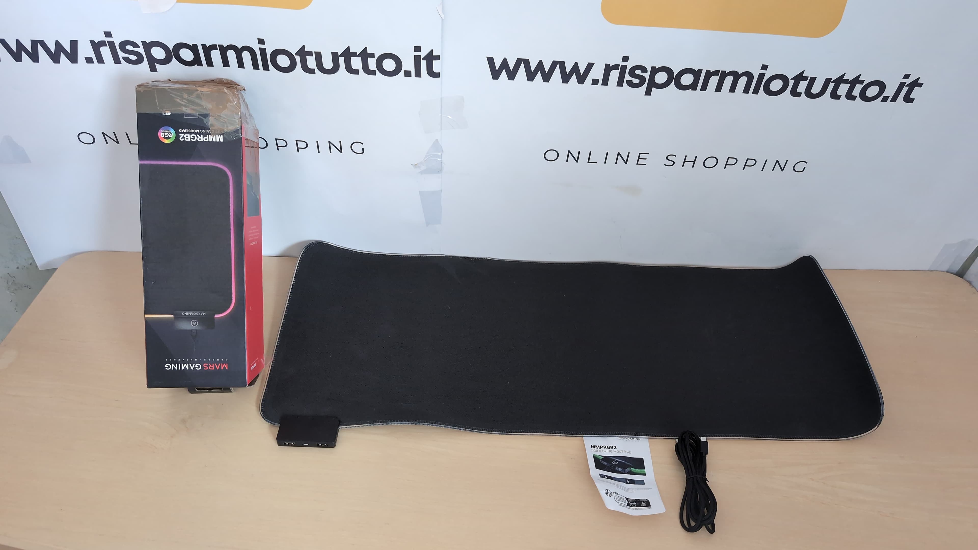 Mars Gaming MMPRGB2, Mouse Pad XXL, Modalitá RGB 12, 2 USB 2.0, Nero