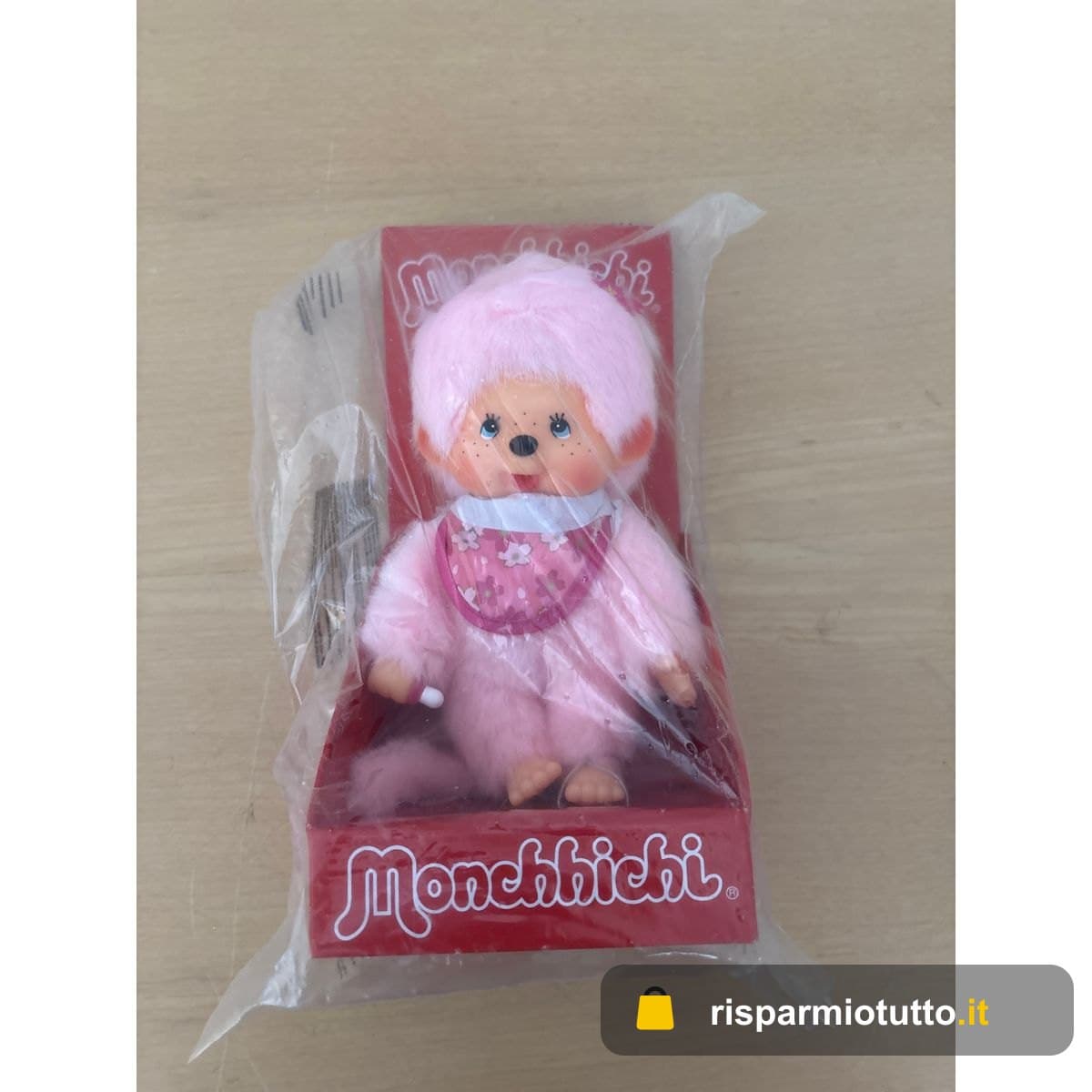 Sekiguchi 767020 - Originale Monchhichi Girl Cherry Blossom, in Peluche Rosa, con Bavaglino e codino con Fiori, Circa 20 cm