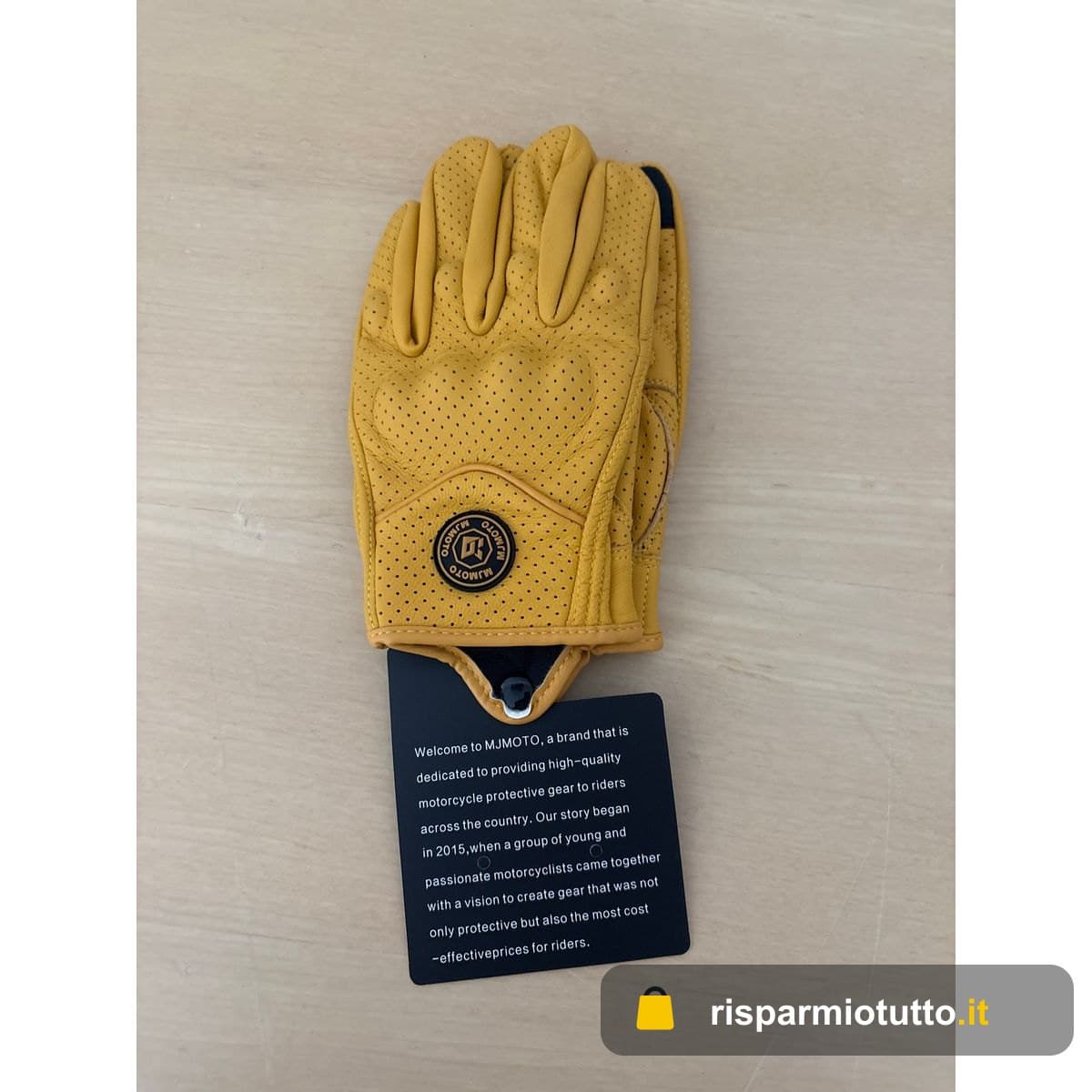 mjmoto Guanti da moto classici gialli in pelle di capra, con foro, estivi, per ciclismo, equitazione, guanti protettivi per motociclisti (giallo-Hole, L)