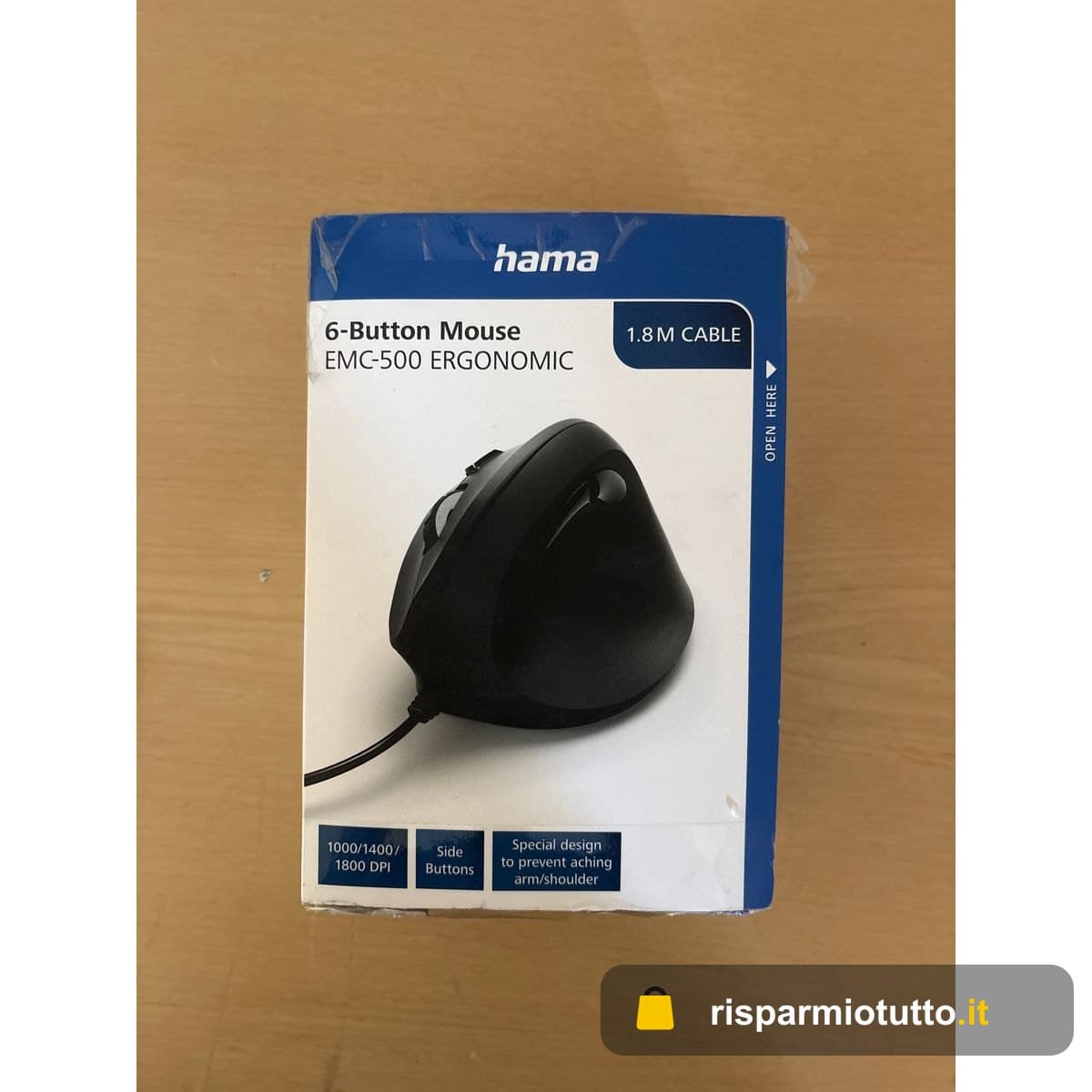 Hama 00182698 Mouse USB Ottico con filo, 1800 DPI, Mano destra, Nero