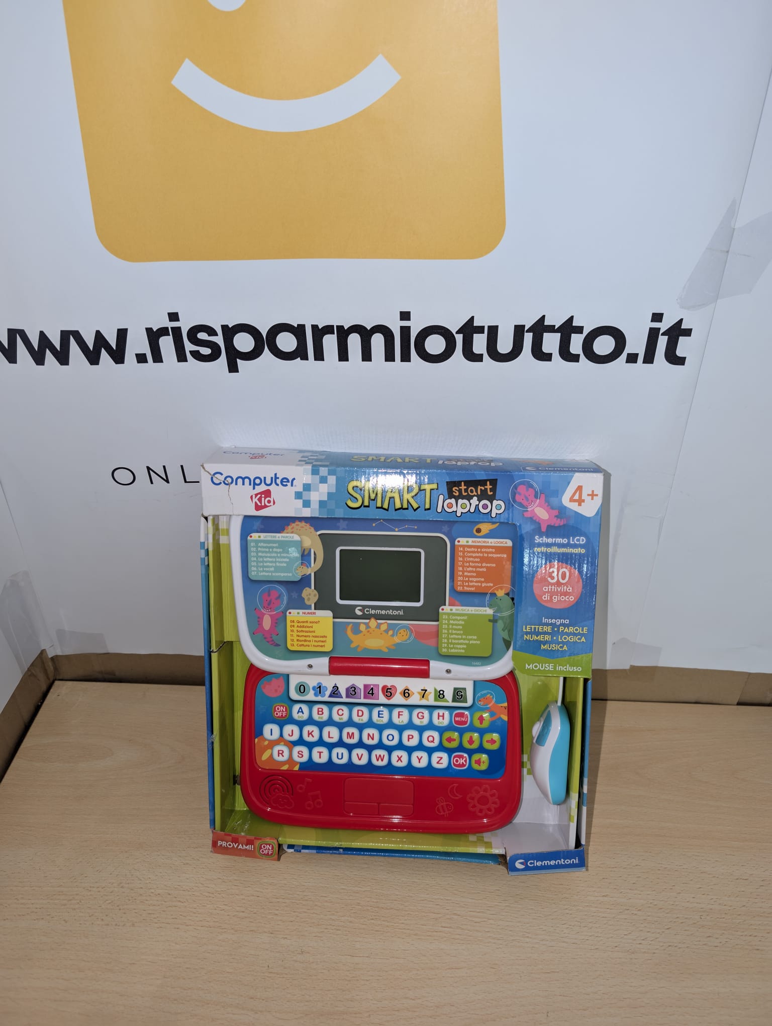 Clementoni - Computer Kid Smart Laptop Educativo Bambini 4+ Anni, 30 attività Educative, Gioco Elettronico per Imparare Lettere, Numeri e Musica, Mouse e Batterie Inclusi, Lingua Italiana, 16482