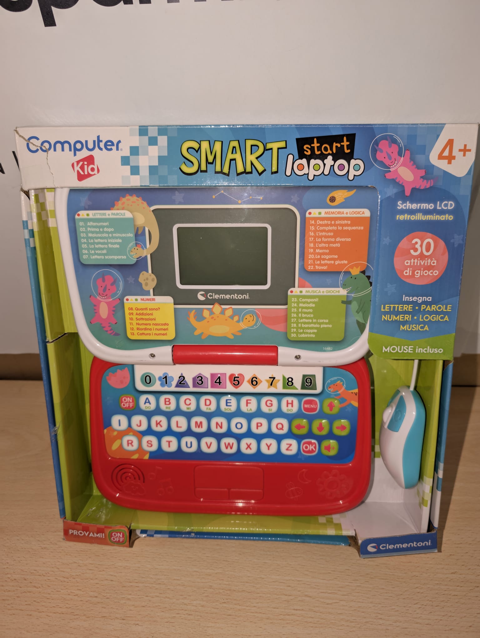 Clementoni - Computer Kid Smart Laptop Educativo Bambini 4+ Anni, 30 attività Educative, Gioco Elettronico per Imparare Lettere, Numeri e Musica, Mouse e Batterie Inclusi, Lingua Italiana, 16482