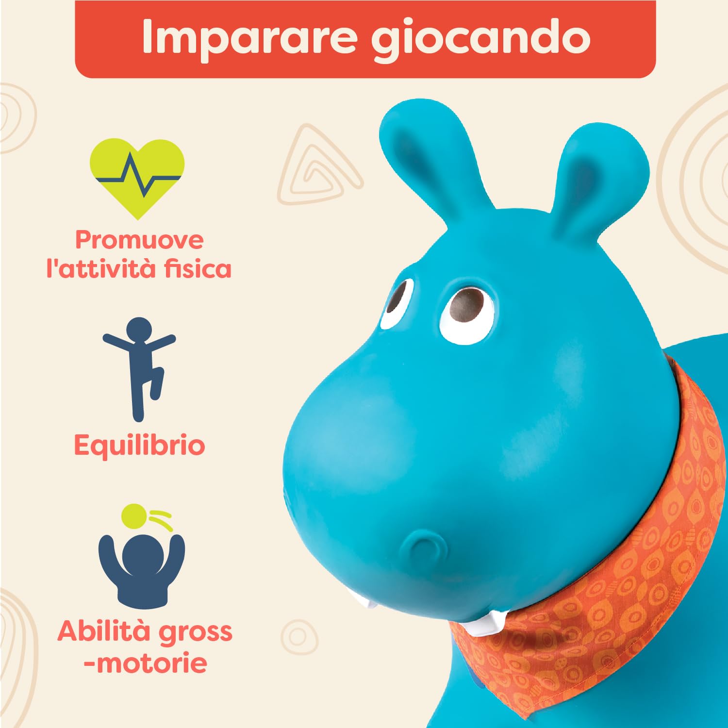 B. toys – Ippopotamo cavalcabile gonfiabile con pompa Inclusa – Giochi cavalcabili per bambini – Salta e rimbalza – 2 anni in su