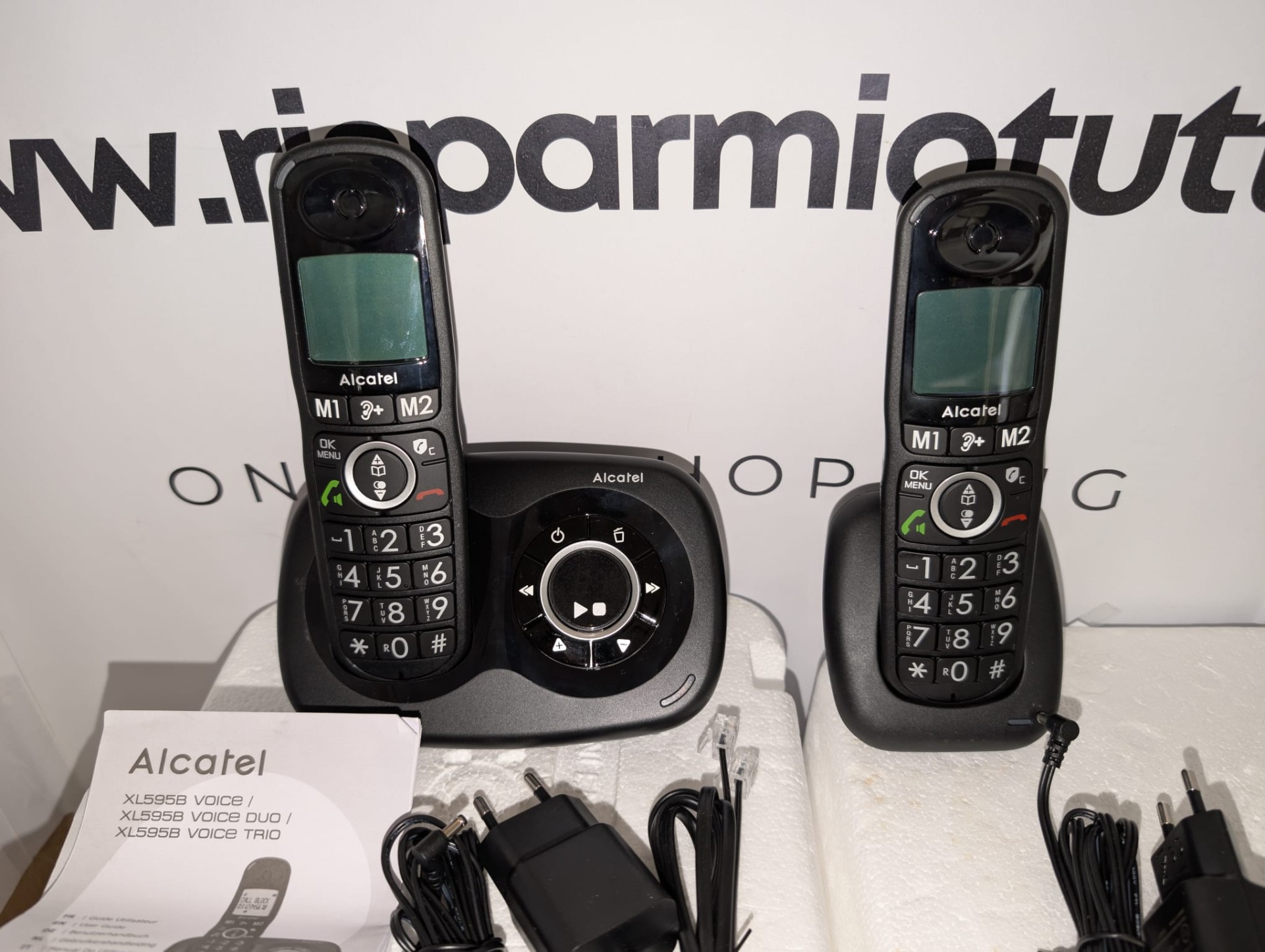 Alcatel XL595 B Voice Duo, telefono senza fili segreteria telefonica con 2 combinatori, grande schermo, audio-boost, funzione blocco chiamate