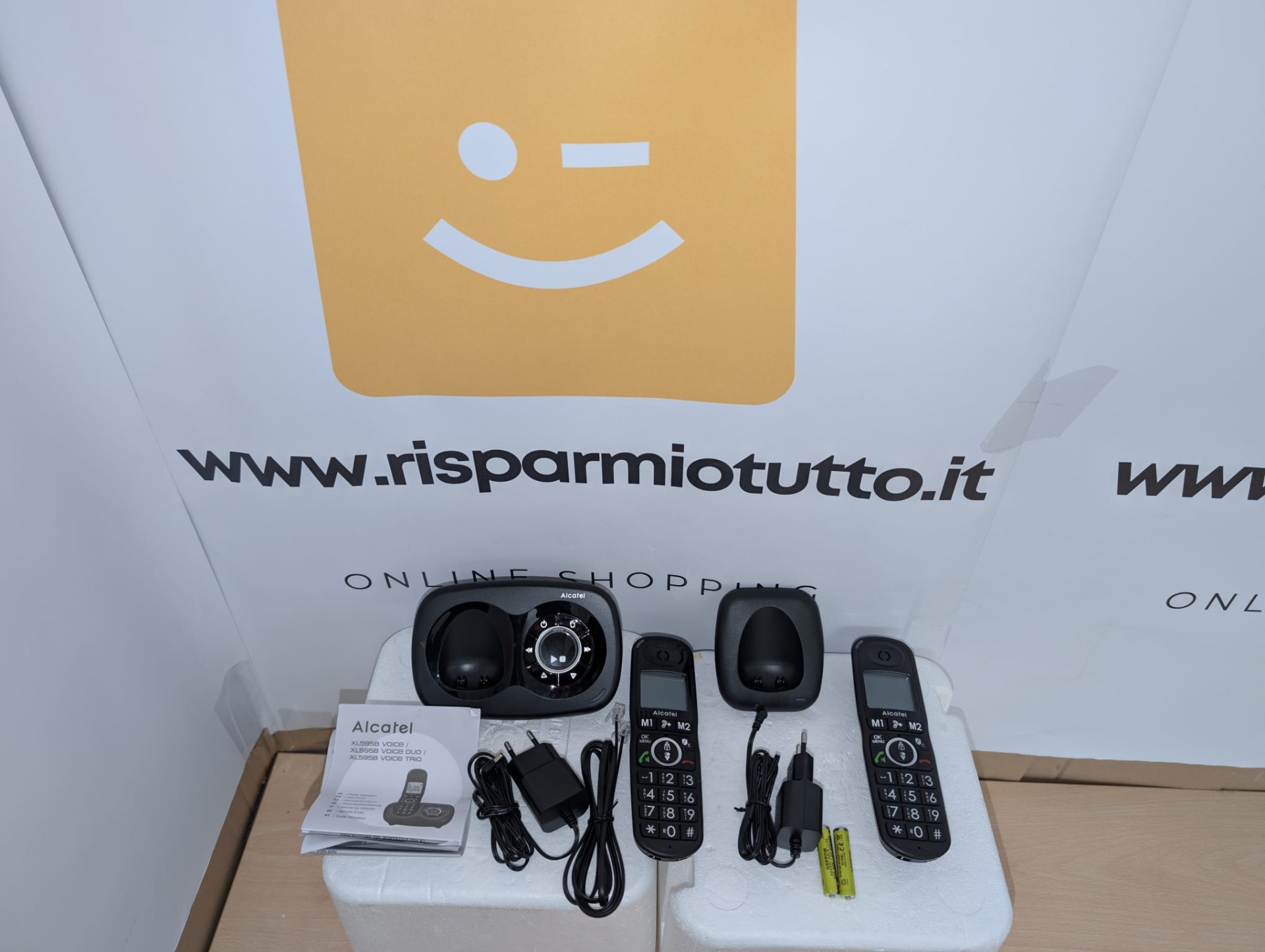 Alcatel XL595 B Voice Duo, telefono senza fili segreteria telefonica con 2 combinatori, grande schermo, audio-boost, funzione blocco chiamate